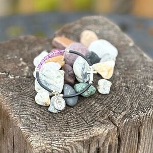 St. Anthony Bracelet w/ acrylic beads approximately 6 1/4”